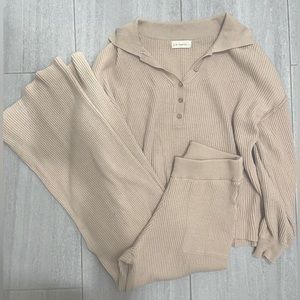 Ribbed knit top + wide leg lounge set